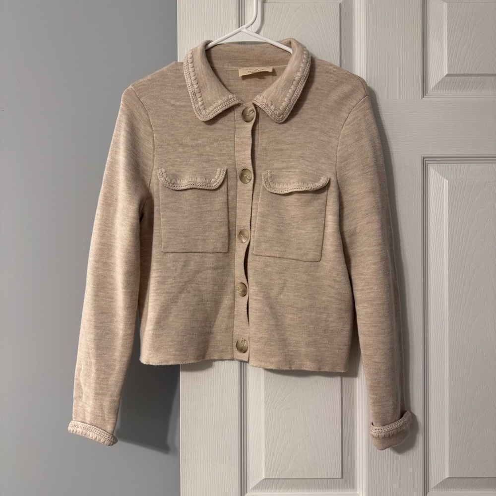 Sezane | betty cardigan in mottled beige crochet